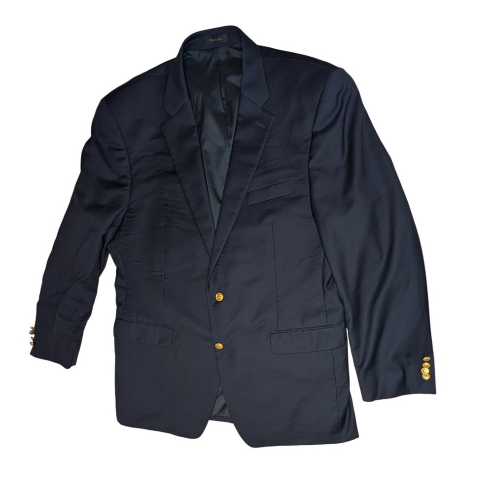 Lauren‎ Ralph Lauren Men's 46L Navy Blue Wool Sport Coat Blazer Gold Buttons